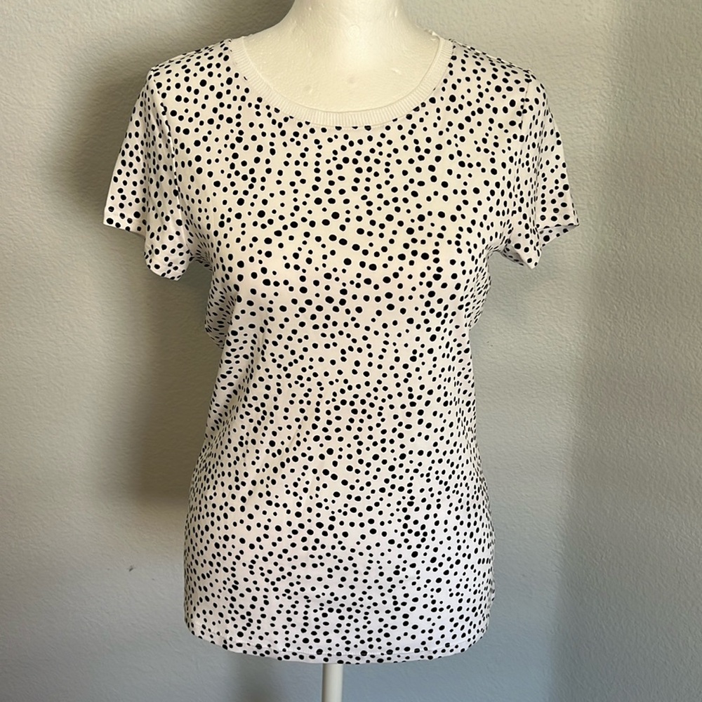 White House Black Market White and Black Polka Dot Top